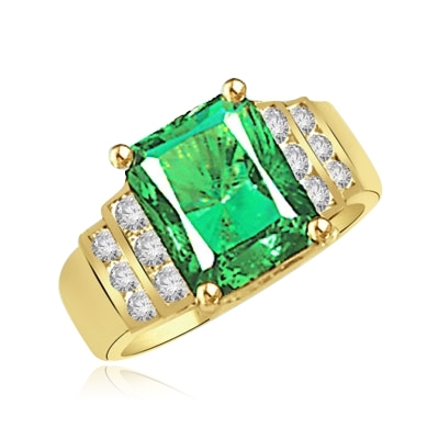 Emerald and Diamond Essence Ring in Solid Gold