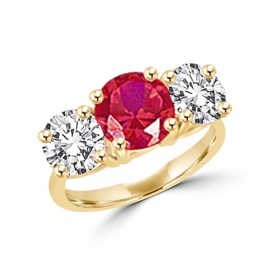 Ring – round ruby stone, round brilliant stones on sides