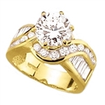 Diamond Essence Designer Ring With 2 Cts. Round Brilliant Set In Six Prongs And Brilliant Channel Set Baguettes And Melee On The Band In 14K Yellow Gold, 4 Cts. T.W.