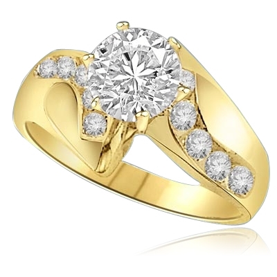 1ct round center and accents ring in Yellow Gold