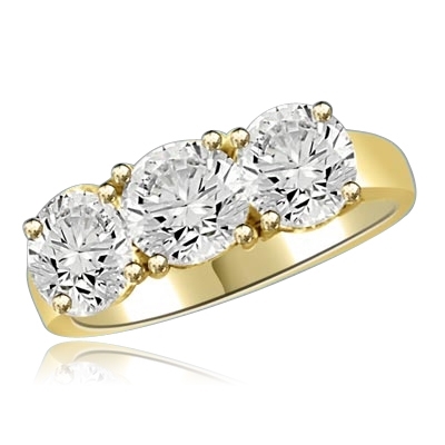 Three stone ring featuring Diamond Essence center stone and round accents, 3.0 cts. t.w. in 14K Solid Yellow Gold.