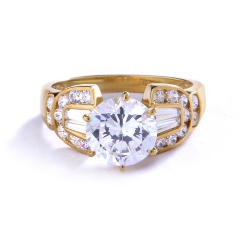 round center stone & round baguette accents on gold vermeil ring