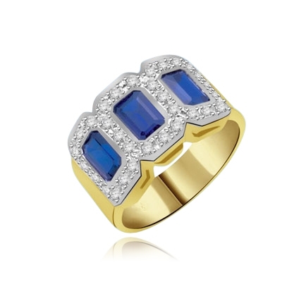 triplet ring with 3 Sapphire stones gold