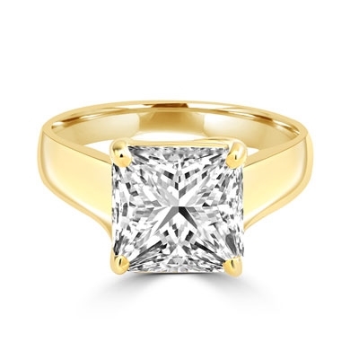14K Solid Yellow Gold ring of Diamond Essence 3.5 carat princess-cut stone. This solitaire ring makes you feel like a millionaire.