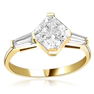 1.75 cts Square cut Diamond ring in 14K Solid Yellow Gold