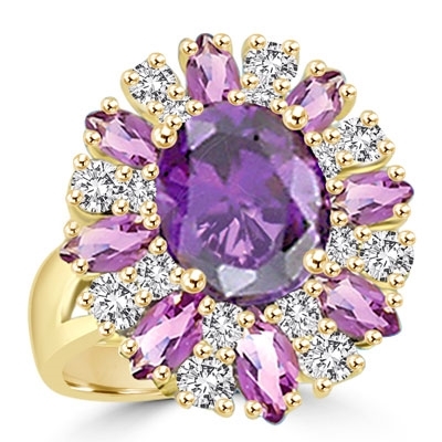 Ring – amethyst oval diamond with 8 marquise amethyst