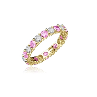 gold eternity band- pink and round diamond essence