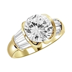 Majestic Ring - You will fall in love at first sight for this Materpiece with a heavy set 3 cts. Round Brilliant Center encircled by baguette accents onthe band! 5 Ct. t.w. in 14K solid gold.