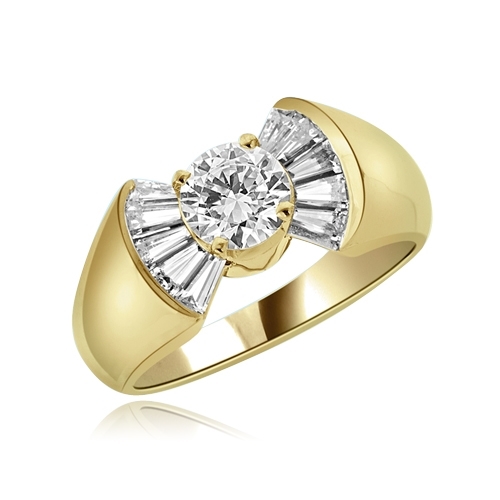 0.75ct Flaunt off round sits ring in yellow gold