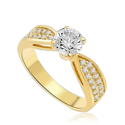 Sexy and Stylish 0.75 Ct. Round Stone Ring with deep channel set round accents on the band. 1.25 Cts. T.W. In 14k Solid Yellow Gold.