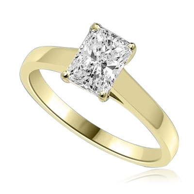Prong Set Solitaire Ring with Lab-made Emerald Cut Radiant Diamond by Diamond Essence set in 14K Solid Yellow Gold