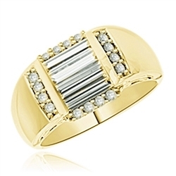 Diamond Essence Designer Ring with Three Baguettes in Center and Melee on all four sides set in 14K Yellow Gold, 1.50Cts.T.W.