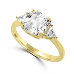 Diamond Essence Ring with 3 Cts. Asscher Cut center Stone and 0.25 Ct Trilliant Stone On Each Side, 3.50 Cts.T.W. In 14K Solid Yellow Gold.