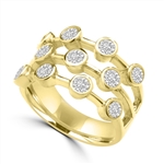 Diamond Essence Round Brilliant Ring with 0.20 Ct. Each Set In Bezel Set Designer Bars, 2.20 Cts.T.W. In 14K Solid Yellow Gold.