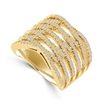 Diamond Essence Designer Cocktail Ring With Brilliant Melee, Set in 14K Solid Yellow Gold CrissCross Setting.