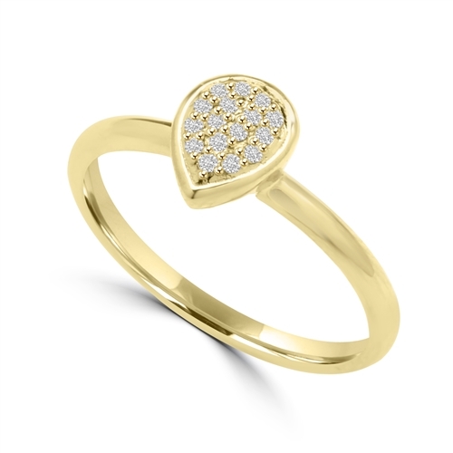 Diamond Essence Delicate Ring With Brilliant Melee in Pear Shape Setting, 0.10 Ct.T.W. In 14K Solid Yellow Gold.
