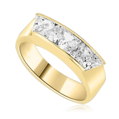 Men's Ring with five Chanel set, Triangle cut Diamond Essence. 1.5 Cts T.W. set in 14K Solid Yellow Gold.