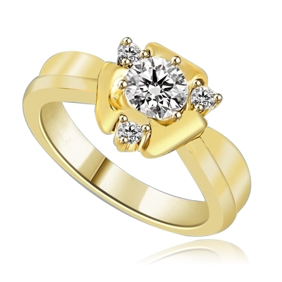 Designer Ring with Round Brilliant Diamond Essence, 0.65Ct in center set in three prongs nd Melee on corners to add more sparkles,0.75Cts. T.W. set in 14K Solid Yellow Gold.