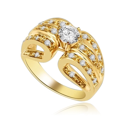 Designer Ring with 0.50 Ct. Round Brilliant Diamond Essence in center with five rows of sparkling Melee on both side. 0.85 Cts. T.W. set in 14K Solid Yellow Gold.