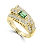 Diamond Essence Designer Ring In Unusual Artistic Design With 0.25 Ct. Emerald Baguettes And Round Melee, 1.75 Cts T.W. In 14K Solid Yellow Gold.