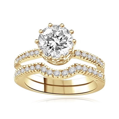 Yellow Gold-round diamond wedding set ring