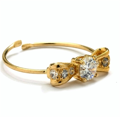 Diamond Essence 14K Solid Yellow Gold Toe Ring with 0.25 Ct.T.W. Round Brilliant Melee Set In Delicate Bow Setting.