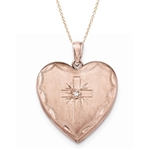 Sterling Silver Rose Gold-plated 24mm length an width with 0.01 ct. Diamond Essence Melee. Cross Design Family Heart.