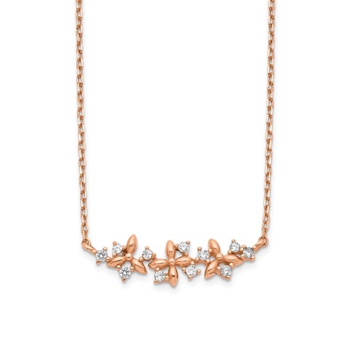 14K Rose Gold Necklace with delicate floral design. 1.0 Ct.t.w. Round Brilliant stones set in three prongs setting. Chain length 15" with 1" extension.