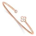 14K rose gold flexible cuff bangle with diamond essence lab grown round diamond in bezel and prong setting