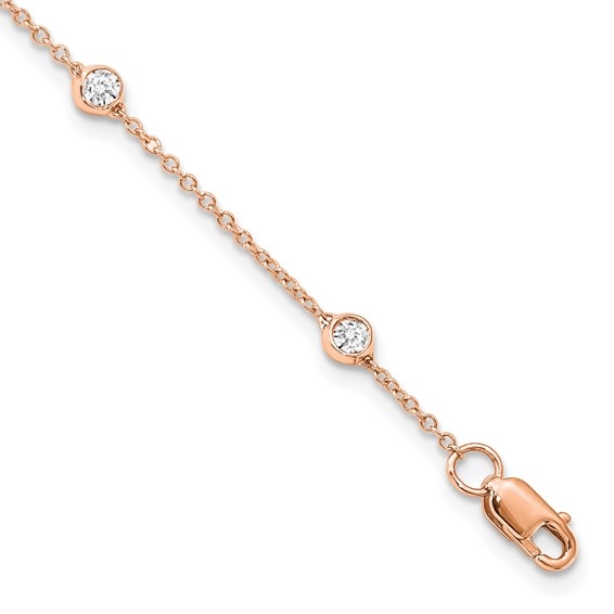 Bezel set lab-grown diamond station bracelet in 14K rose gold by Diamond Essence