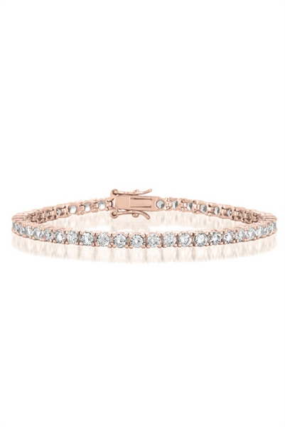 Diamond Essence Tennis Bracelet, 7" long. Round brilliant stone, 0.12 ct each set in four prong setting. 5.5 cts.t.w. in Rose Plated Sterling Silver.