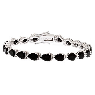 A beautiful bracelet, showing off 21 pear shape Diamond Essence Onyx stones, 0.75 ct. each, set in Platinum Plated Sterling Silver. 15.75 cts.t.w.