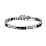 Diamond Essence and Onyx princess cut tennis bracelet, each stone of 0.20 ct. set in alternate group of 5 stones. 10.4 cts.t.w. in Platinum Plated Sterling Silver.