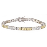 Diamond Essence and Citrine(yellow)  Essence princess cut tennis bracelet, each stone of 0.20 ct. set in alternate group of 5 stones. 10.4 cts.t.w. in Platinum Plated Sterling Silver.