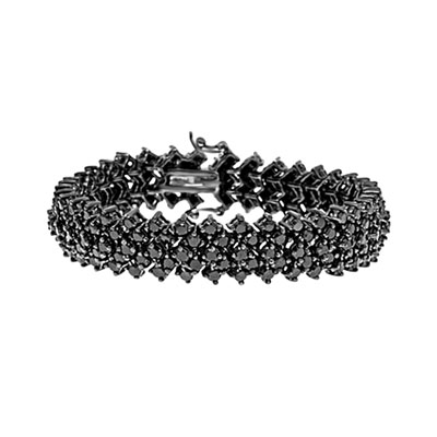 A perfect party wear. Diamond essence onyx bracelet is made up of 195 stones, 0.10 ct. each, set in dome style in black rhodium plated over sterling silver. 19.50 cts.t.w.