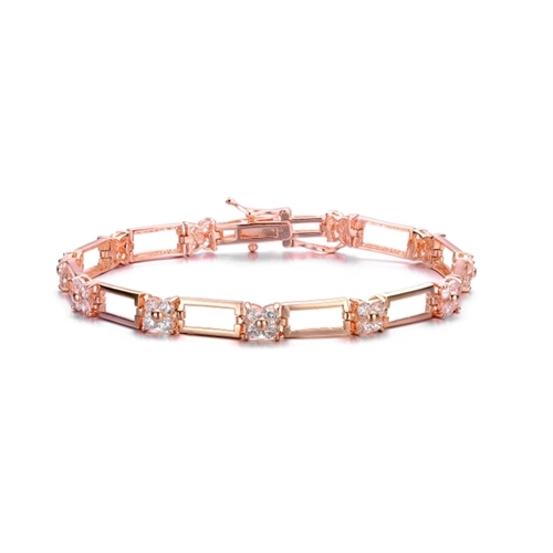 Diamond Essence Designer Bracelet With 0.06 Ct. Each Round Brilliant Stones, Four Round Stone Together Makes Floral Look And Separated By Metal Link Which Enhances The Beauty Of Bracelet In Rose Plated Sterling Silver, 2.64 Cts.T.W.