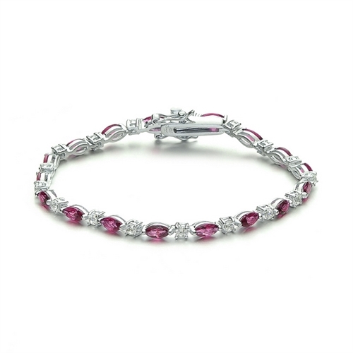 Diamond Essence Alternate Bracelet With Marquise Cut Ruby Essence and Round Brilliant Stone In Platinum Plated Sterling Silver.