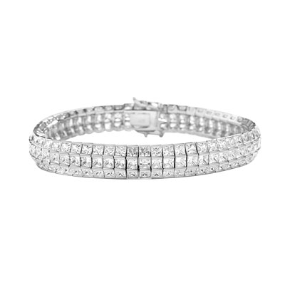7" long Lovely best selling bracelet with 23.25 cts.t.w. of Princess Cut Diamond Essence in Platinum Plated Sterling Silver.