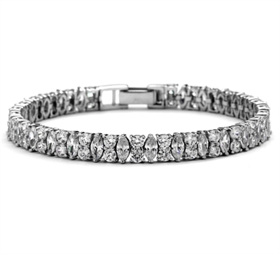 Diamond Essence Designer Bracelet With Marquise And Round Stones, 14 Cts.T.W. In Platinum Plated Sterling Silver.
