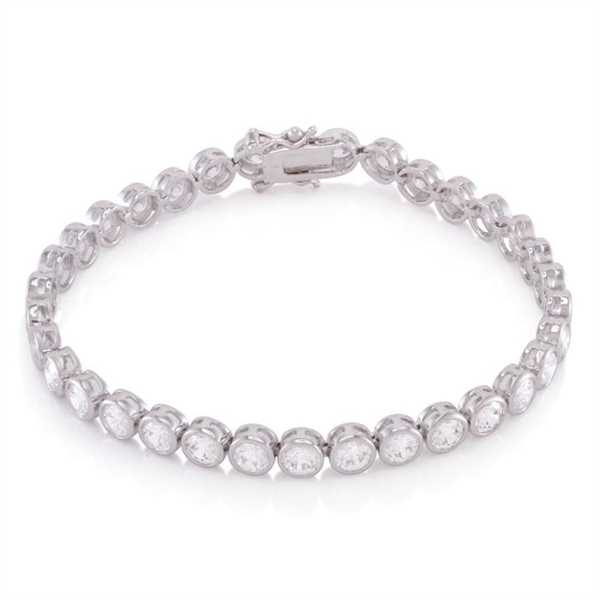 Platinum Plated Sterling Silver Bracelet, 7", with round bezel set Diamond Essence stones 0.25 cts. each, 32 in all, 8.75 cts.t.w.