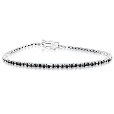 Black Beauty - Delicate Onyx bracelet to subtly fit on your wrist 6.75 inch. 2 Cts. T.W. in Platinum Plated Sterling Silver.