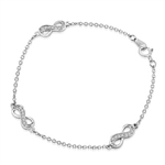 Infinity Bracelet with 0.20 ct. Round Brilliant Diamond Essece Round Stones. 7" Length, Platinum Plated Sterling Silver.