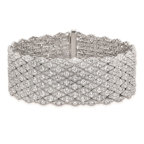 Designer Mesh Bracelet With Diamond Essence Round Brilliant And Melee In Platinum Plated Sterling Silver.