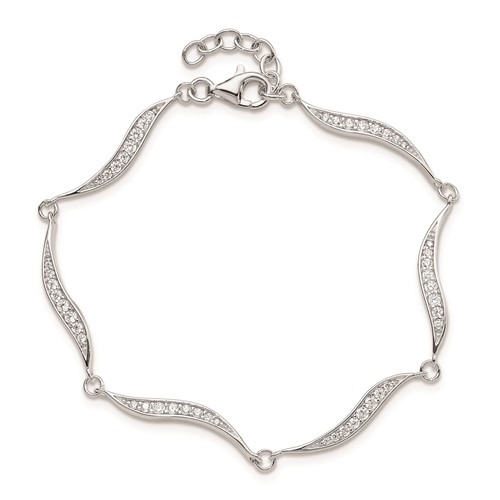 An elegant designer wavy links bracelet for women with lab-made round brilliant melee Diamonds by Diamond Essence set in platinum plated sterling silver. 2.0 Cts.t.w.