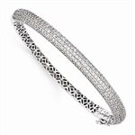 Pave Set Bangle Bracelet with Lab-made Round Brilliant Melee by Diamond Essence set in Sterling Silver