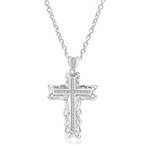 Cross Pendant in Platinum Plated Sterling Silver with Round Diamond Essence, 2.0 Cts. T.W.