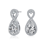 Diamond Essence Designer Infinite Earrings With Pear Essence And Brilliant Melee, 6.0 Cts.T.W.in Platinum Plated Sterling Silver. 9mm W x 20mm L.