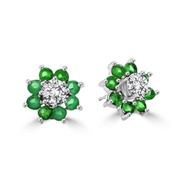 Diamond Essence Platinum Plated Sterling Silver Stud Earrings 0.50 Ct. Each, with Emerald Essence set in Jackets, 2.60 Cts.T.W.
