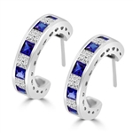 Beautiful hoop earrings in Platinum Plated Sterling Silver, with alternate Sapphire Essence and Diamond Essence Princess cut stones, 0.20 cts. each set channel set. 5.6 cts.t.w.
