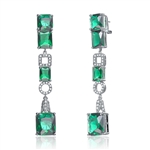 Stand Out - Designer Earrings with Princess cut and Emerald cut Emerald Essence set in four prongs with Melee set artistic designs in between which adds more sparkles and makes it outstanding, 27.0 Cts.T.W. set in Platinum Plated Sterling Silver.